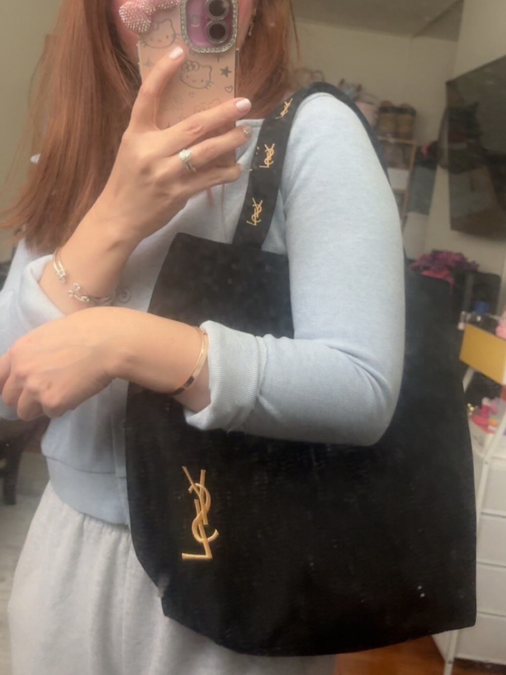 Gwp Yves Saint Laurent Black Logo Pouch with Gold YSL Emblem